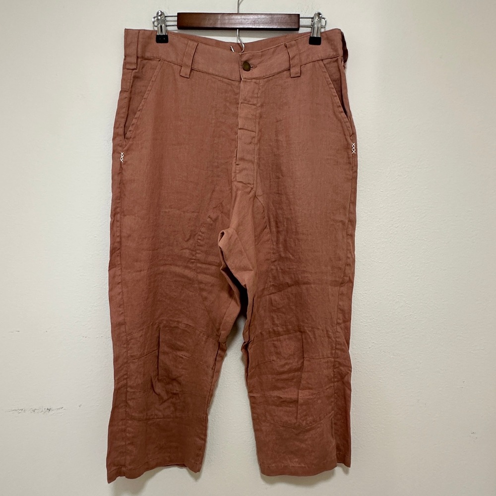 Bali Love Linen Drop‎ Crotch Pants Women M Terracotta Button Fly Beach Trousers